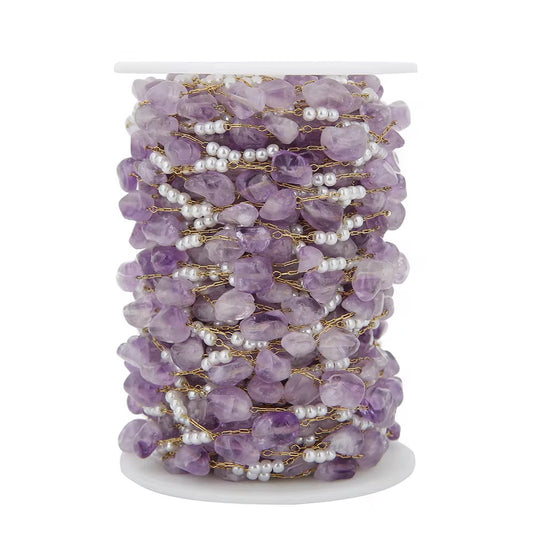 DIYS59 Transparent light purple Pearl stone chain ( 1 feet ) 18k gold PVD