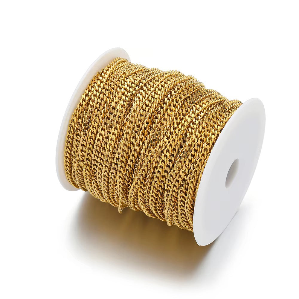 DIYS254 Wide press chain (1 pc ) 18k Gold PVD