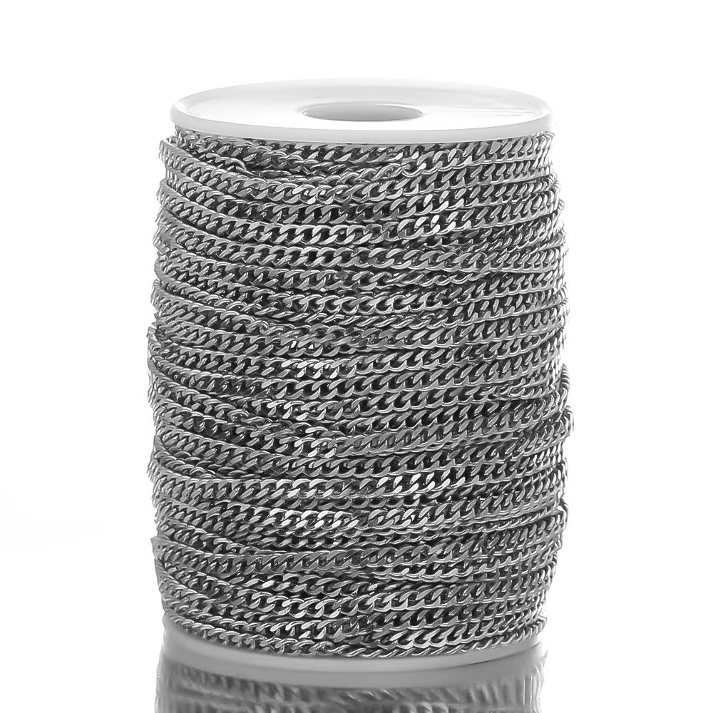 DIYS253 Wide press chain (1 pc ) Silver PVD