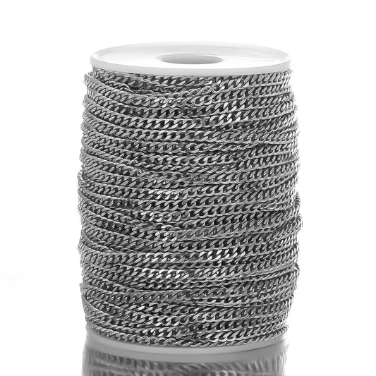DIYS253 Wide press chain (1 pc ) Silver PVD