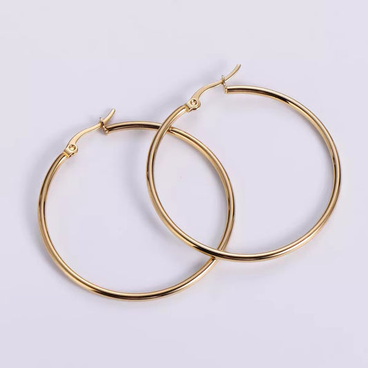 SS 2811 Round geometric hoops - 18k gold plated stainless steel ( 2 pc ) anti tarnish ( 55 mm )