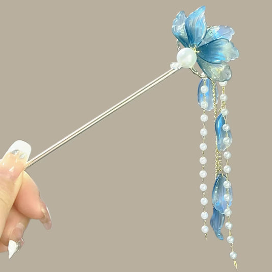 HA 49 Floral Vintage Hair Stick with Dangling Tassel Drop - Retro korean Style ( 1 pc )