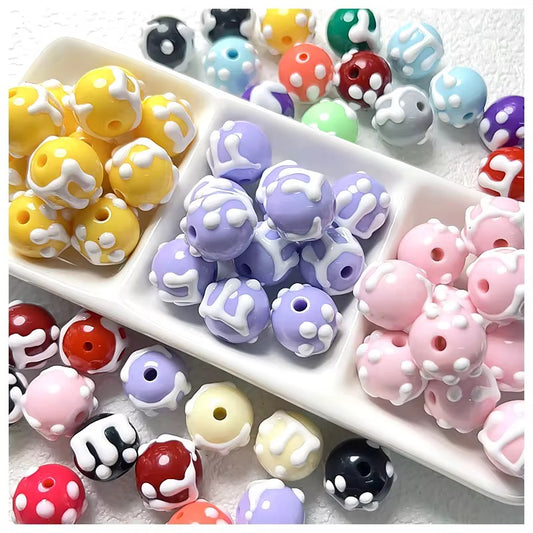 BBB 126 (e) Dark Grey Snow Hand painted UV Plated Acrylic Bead ( 1 pc ) ( 16 mm )