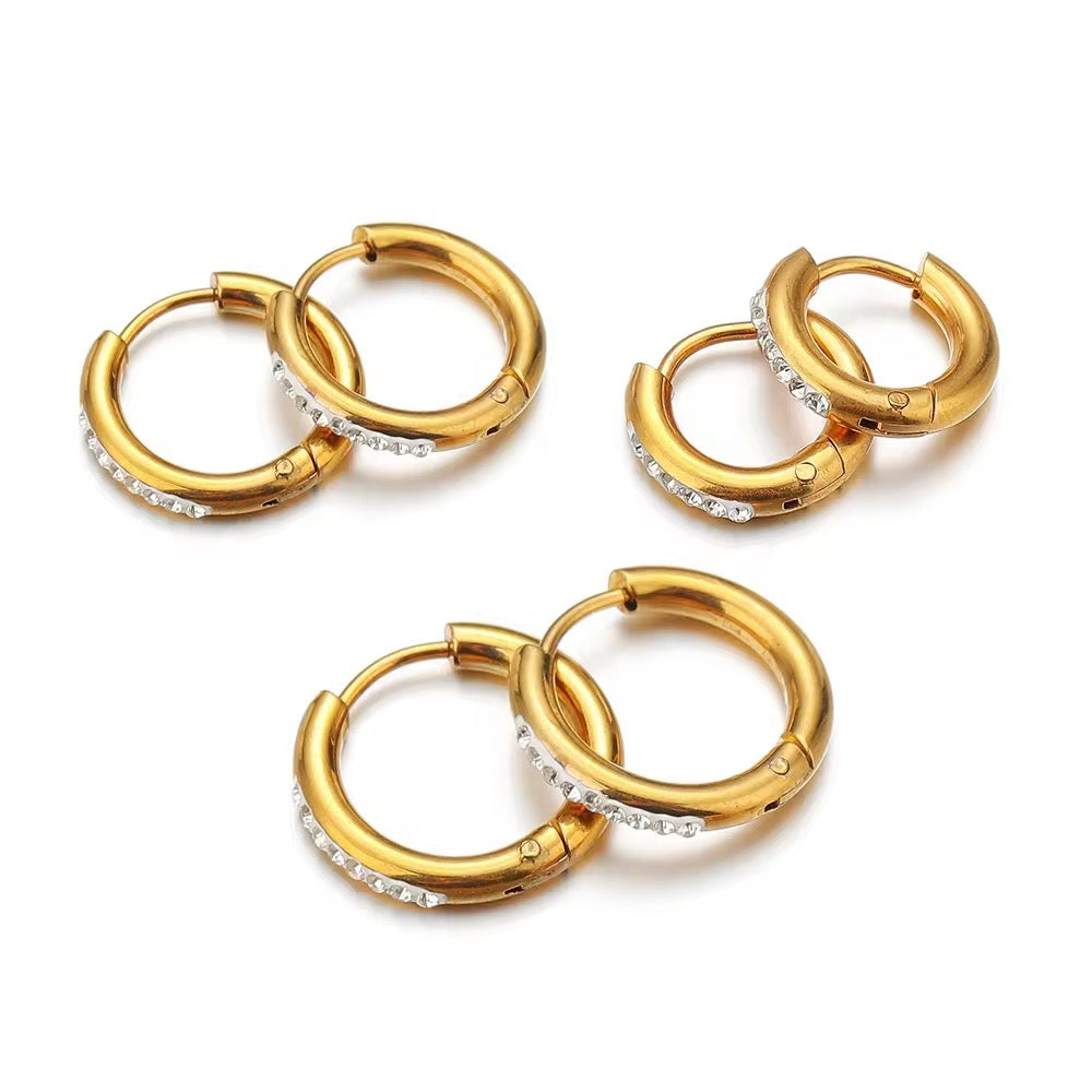 SS 1402 Zircon Mini Hoop 18k gold PVD plated 316 stainless steel ( 2 pc ) anti tarnish ( 18 mm )