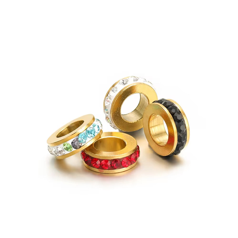 SS 598 Clear Zircon Spacer bead 18k Gold PVD plated 316 Stainless steel ( 1 pc ) Anti tarnish ( 10 mm )