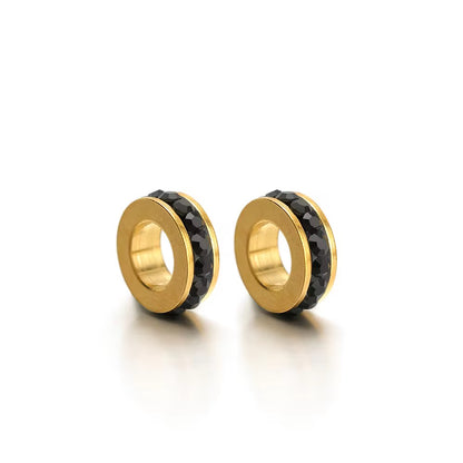 SS 2103 Black Zircon Spacer bead 18k Gold PVD plated 316 Stainless steel ( 1 pc ) Anti tarnish ( 10 mm )