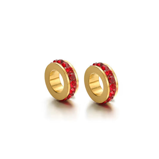 SS 599 Red Zircon Spacer bead 18k Gold PVD plated 316 Stainless steel ( 1 pc ) Anti tarnish ( 10 mm )