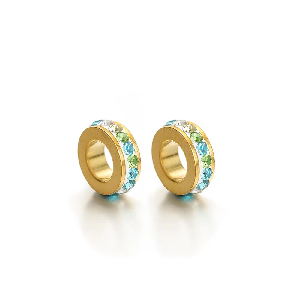SS 2102 Blue Zircon Spacer bead 18k Gold PVD plated 316 Stainless steel ( 1 pc ) Anti tarnish ( 10 mm )