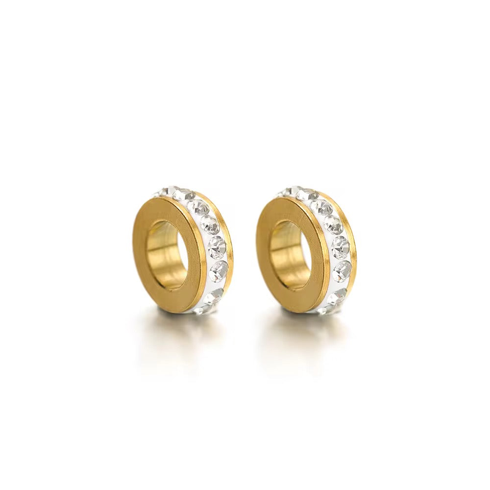 SS 598 Clear Zircon Spacer bead 18k Gold PVD plated 316 Stainless steel ( 1 pc ) Anti tarnish ( 10 mm )