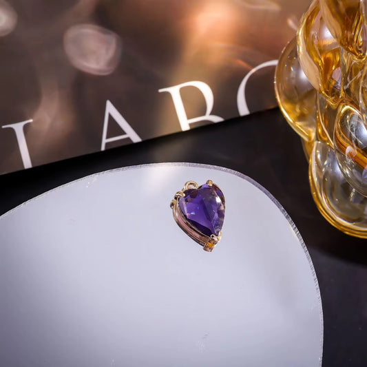 SS 01 (b) Purple Heart 14k gold plated Zircon crystal charm ( 1 pc ) Anti tarnish ( 17*11 mm )