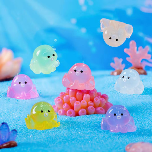 BRC 005 Mini octopus glow in the dark resin miniature figurine with hook ( 1 pc )