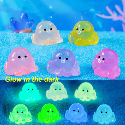 BRC 005 Mini octopus glow in the dark resin miniature figurine with hook ( 1 pc )