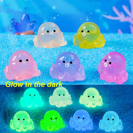 BRC 005 Mini octopus glow in the dark resin miniature figurine with hook ( 1 pc )