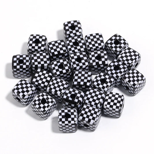 AC 1971 Grid square 13mm uv plated shiny Acrylic bead ( 1 pc )
