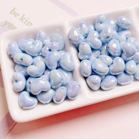 BBB 162 (D) Blue rainbow Luminous heart uv plated holographic irrediscent Acrylic bead ( 1 pc )