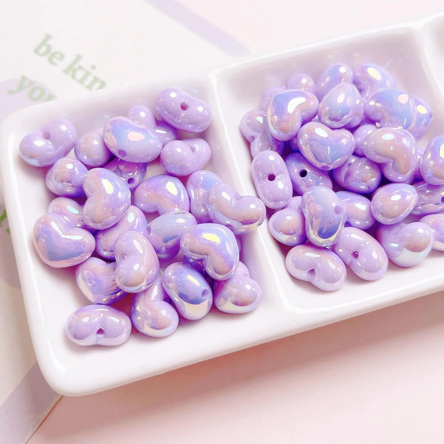BBB 162 (F)  Purple rainbow Luminous heart uv plated holographic irrediscent Acrylic bead ( 1 pc )