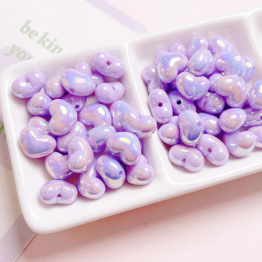 BBB 162 (F)  Purple rainbow Luminous heart uv plated holographic irrediscent Acrylic bead ( 1 pc )