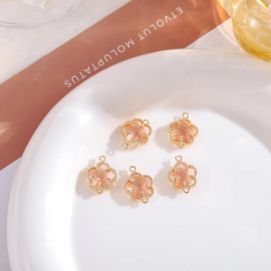 BBB 207 (k) Orange Plum Blossom 14k gold plated Zircon Crystal Connector ( 1 pc ) Anti tarnish ( 11:7 mm )