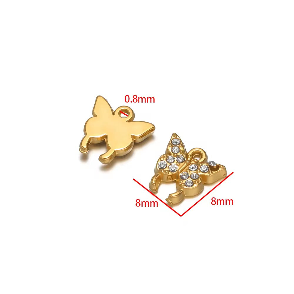 SC12B Zircon Butterfly Charm 18k Gold PVD plated 316 stainless steel ( 1 pc ) Anti tarnish