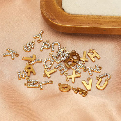 SC12F Alphabets Zircon charm 18k Gold PVD plated 316 stainless steel ( 1 pc ) Anti tarnish