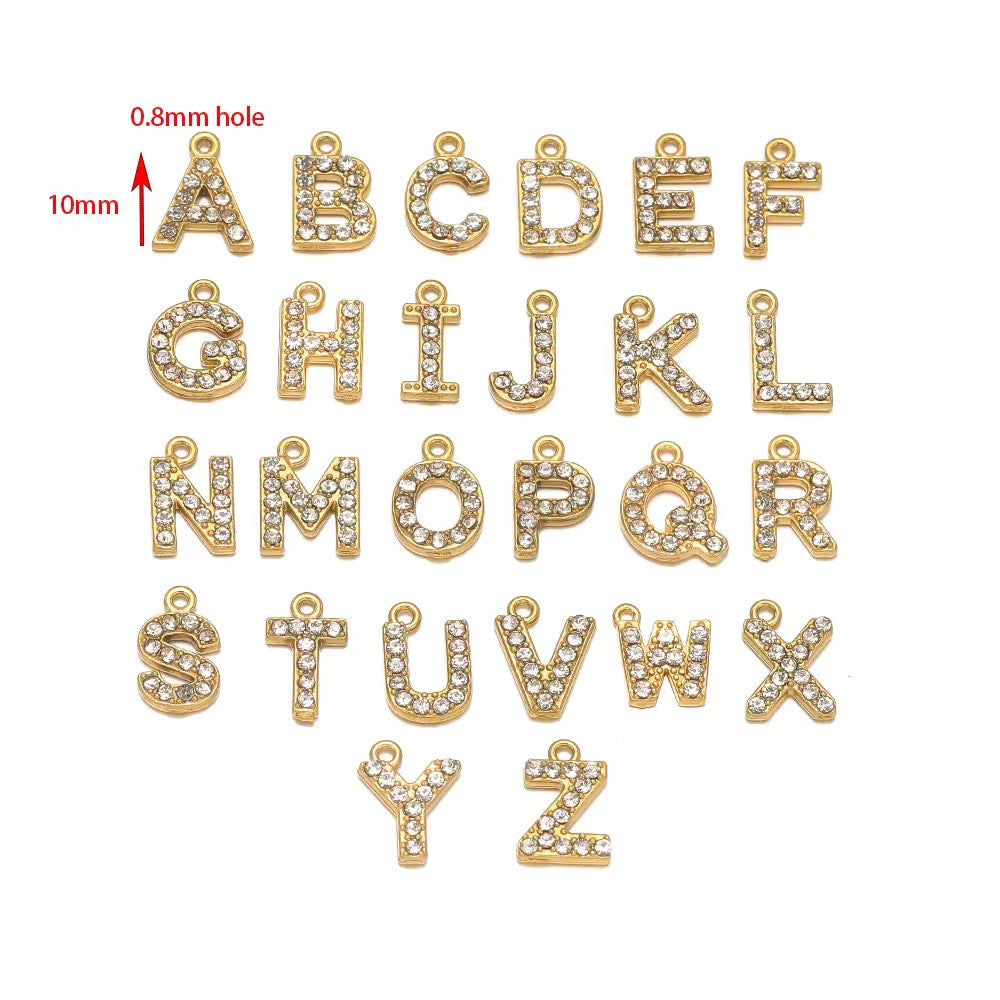 SC12F Alphabets Zircon charm 18k Gold PVD plated 316 stainless steel ( 1 pc ) Anti tarnish