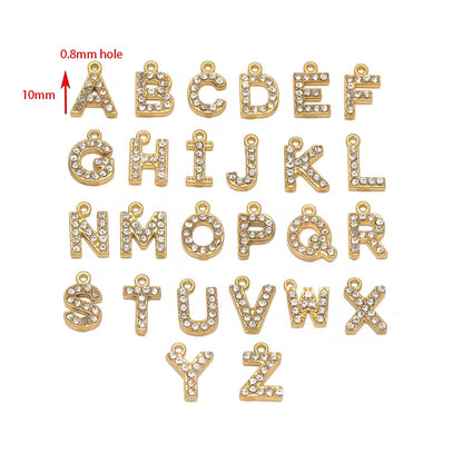 SC12F Alphabets Zircon charm 18k Gold PVD plated 316 stainless steel ( 1 pc ) Anti tarnish