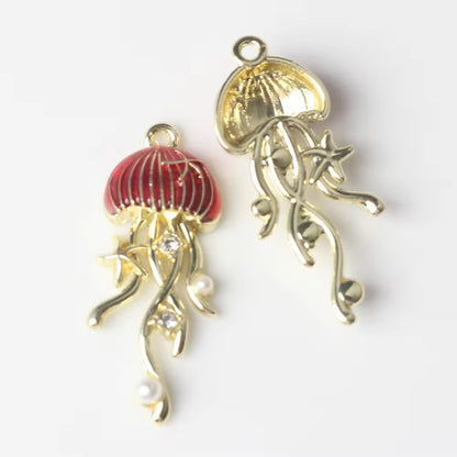 GP 2262 red jelly fish gold plated Alloy charm ( 1 pc ) - Anti tarnish