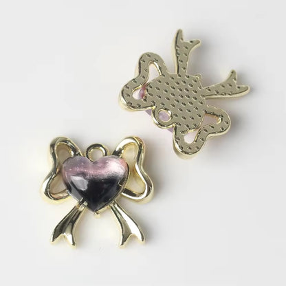 GP 2264 Pink and blue bow gold plated Alloy charm ( 1 pc ) - Anti tarnish