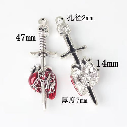 AP 2265 heart with knife silver plated Alloy charm ( 1 pc ) - tarnish resistant- premium quality