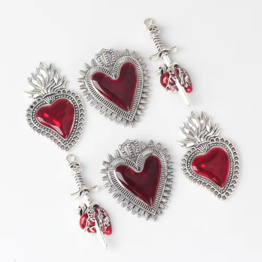 AP 2265 heart with knife silver plated Alloy charm ( 1 pc ) - tarnish resistant- premium quality