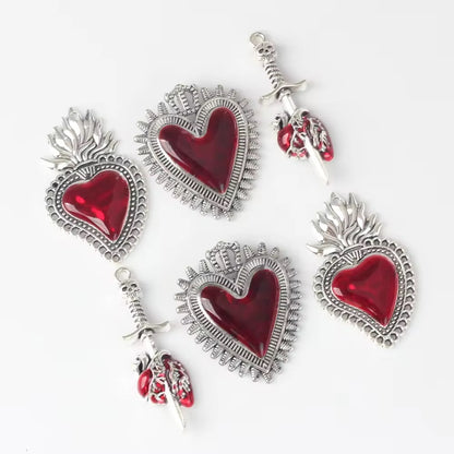 AP 2267 Red heart silver plated Alloy charm ( 1 pc ) - tarnish resistant- premium quality