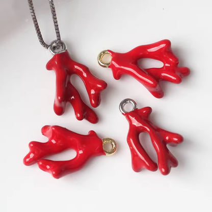SS 2268 Red Ocean Coral 14k gold plated Alloy charm ( 1 pc ) Tarnish resistant ( 10:16 mm )