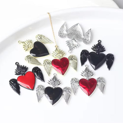 AP 2272 Red heart wing big silver plated Alloy charm ( 1 pc ) - tarnish resistant- premium quality