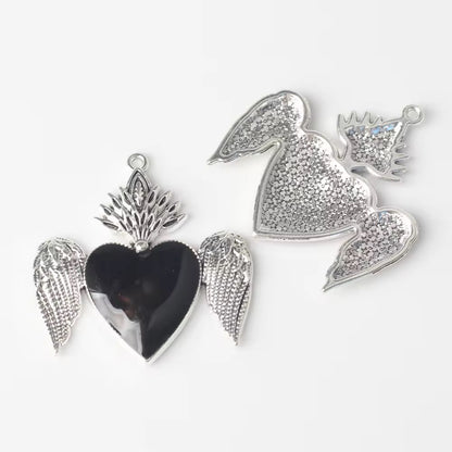 AP 2273 Black heart wing big silver plated Alloy charm ( 1 pc ) - tarnish resistant- premium quality