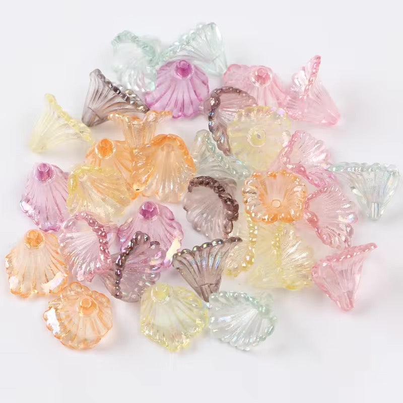 BBB 186 (b) Orange Transparent Trumpet Flower Acrylic Bead ( 1 pc ) ( 11:12 mm )