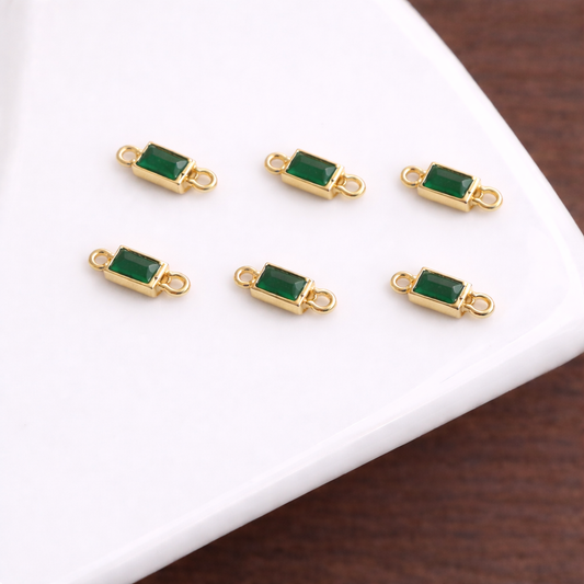 SS 3095 Emerald Rectangle zircon Connector 14k gold plated ( 10*6 mm ) Anti tarnish ( 1 pc )