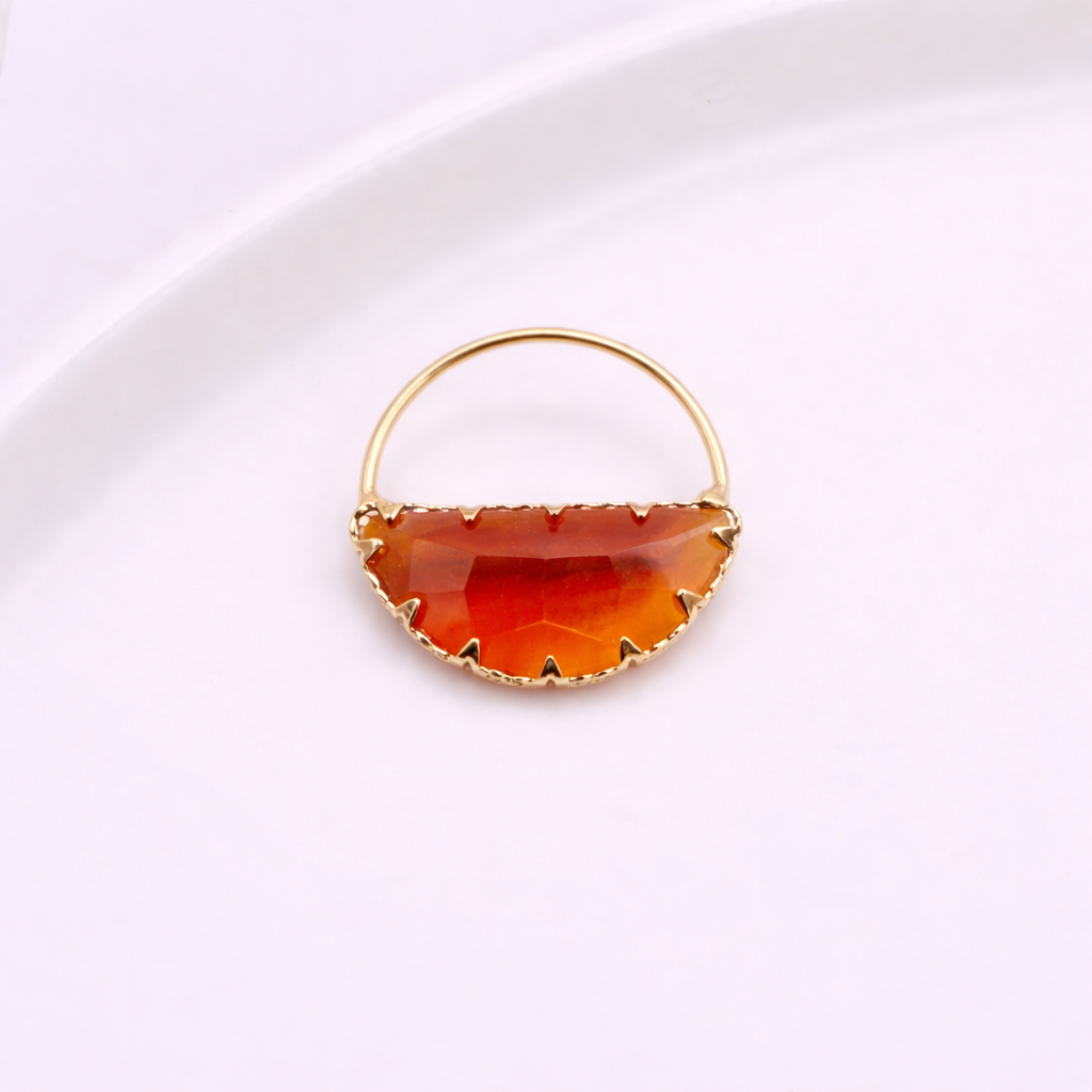 GPC05 O (2)  Brown Half Round glass zircon charm 18k gold plated ( 1 pc ) Anti tarnish