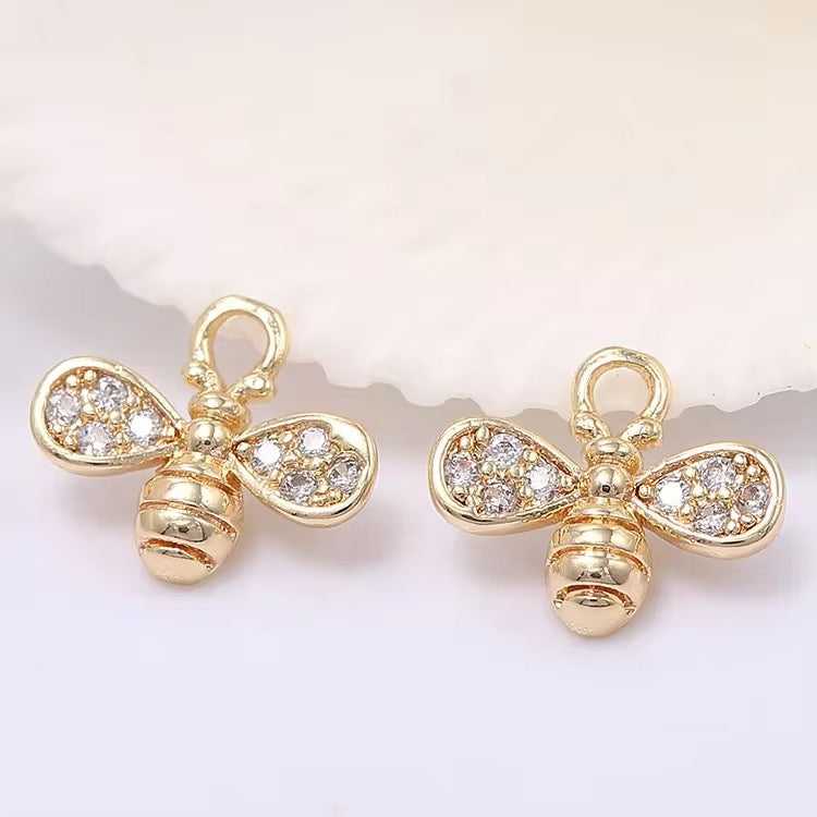 CZ 2281 Bee Zircon 14k gold plated charm ( 1 pc ) - anti tarnish