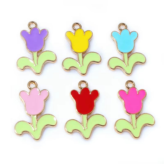 EC01D Tulip Flower Enamel Charm ( 1 pc ) High Quality Shine