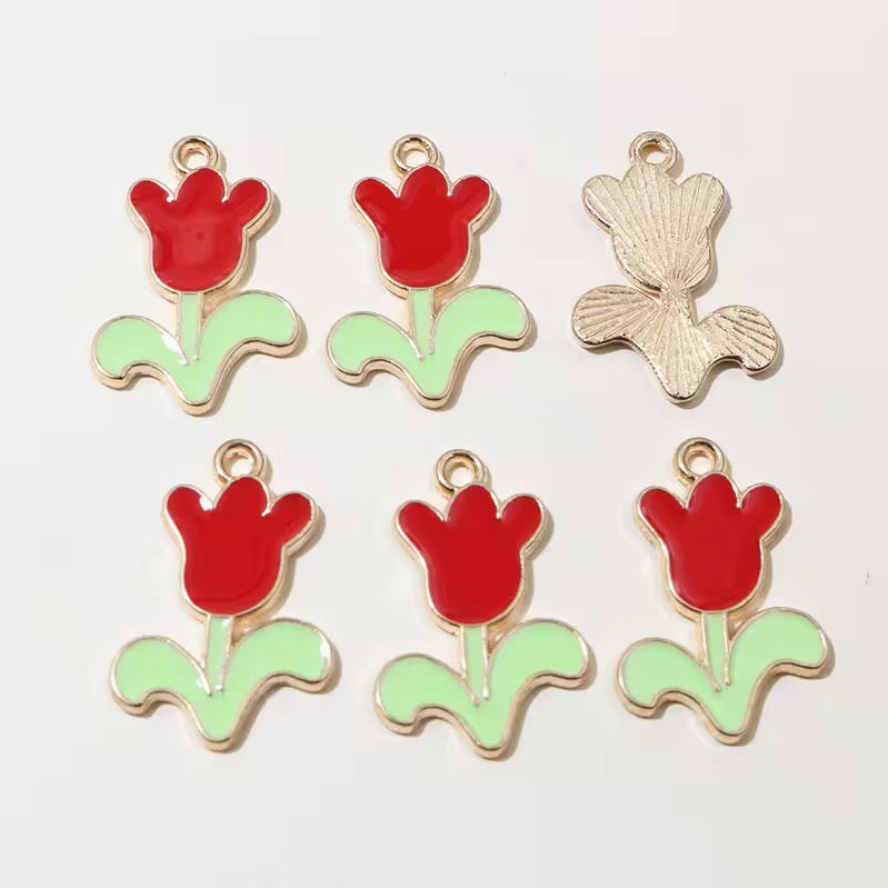 EC01D Tulip Flower Enamel Charm ( 1 pc ) High Quality Shine