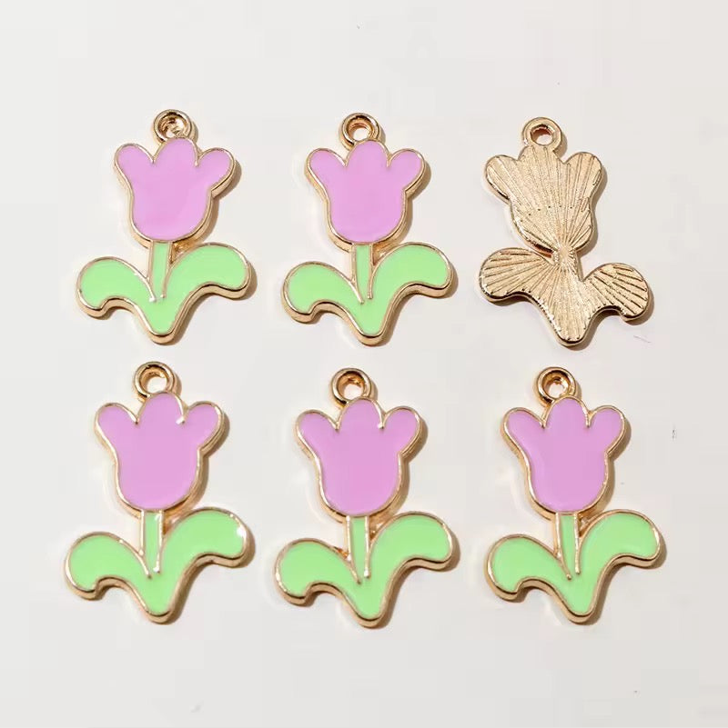 EC01D Tulip Flower Enamel Charm ( 1 pc ) High Quality Shine