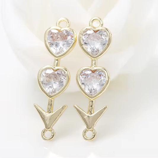 CZ 2284 Arrow heart zircon connector 14k gold plated ( 1 pc ) - anti tarnish