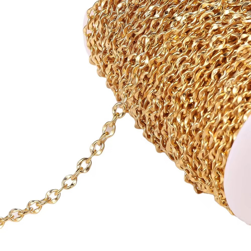 DIYS295 Wide press lip Chain ( 1 feet ) 18K Gold PVD