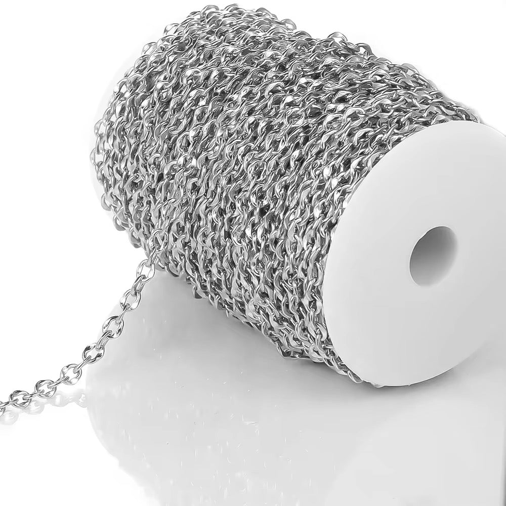 DIYS294 Wide press lip Chain ( 1 feet ) Silver PVD