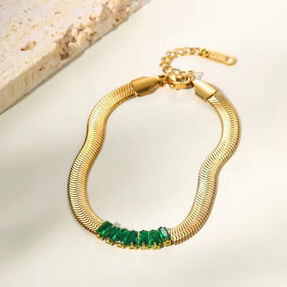 SJ 05 Green Zircon Snake Bracelet - 18k stainless steel - Anti tarnish