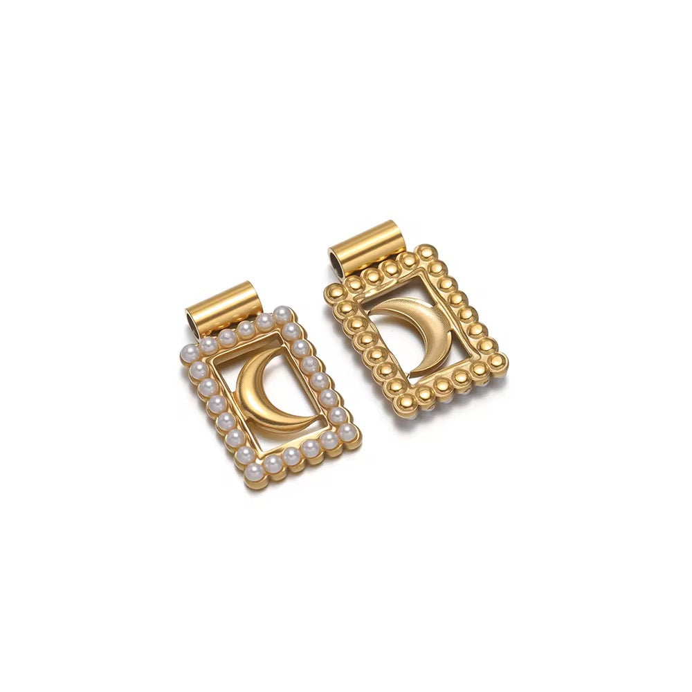SC12K Moon Pearl Rectangle Charm 18k Gold PVD plated 316 stainless steel ( 1 pc ) Anti tarnish