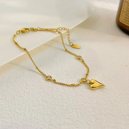 BSJ01A Heart Zircon dainty Bracelet - 18k stainless steel - Anti tarnish