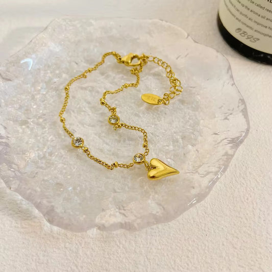 SJ 19 Heart Zircon dainty Bracelet - 18k stainless steel - Anti tarnish