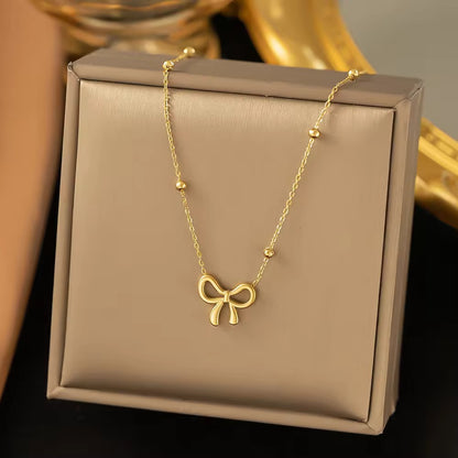 NSJ04A Bow bead chain necklace - 18k gold PVD plated 316 stainless steel - Anti tarnish