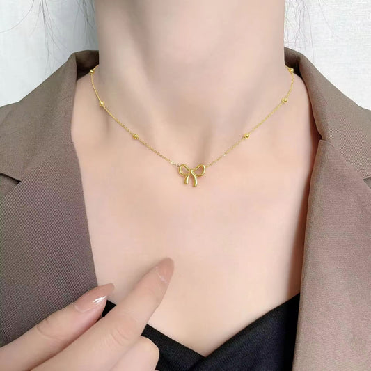 NSJ04A Bow bead chain necklace - 18k gold PVD plated 316 stainless steel - Anti tarnish